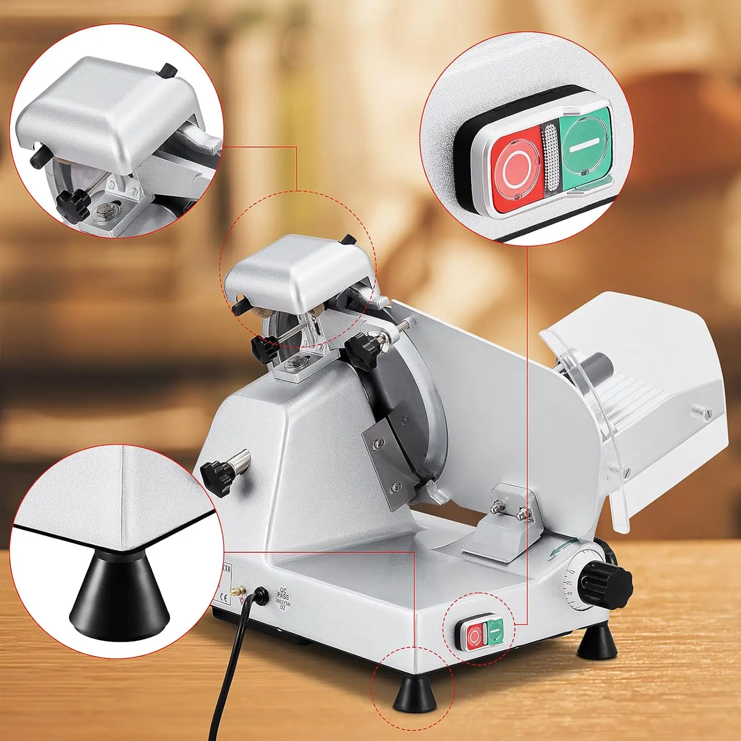 Commercial Meat Slicer - 240W Frozen Meat Cheese Deli Slicer with 10" Stainless Steel Removable Blade, Semi-Auto Meat Slicer 4