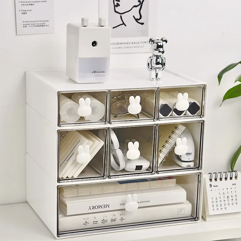 Transparent Desktop Stationery Storage Box Drawer Rack Organizer Desk Jewelry Cosmetic Stationery Storage Boxes Home Organizers