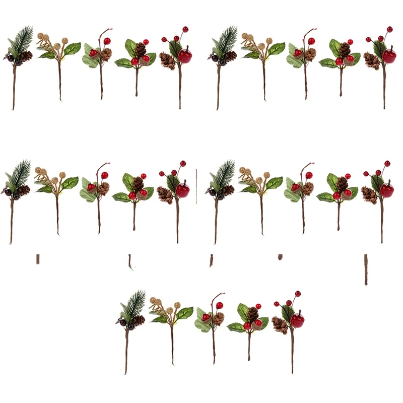 

75 штук красные рождественские ягоды и сосновые конусы падуба ветки для праздника Цветочный декор Цветочные поделки