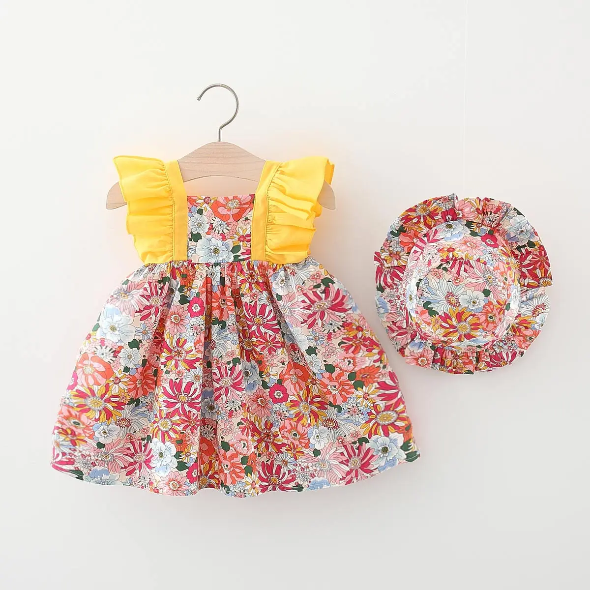 polka dot dress hibobi Summer Toddler Girl Clothes Baby Dresses Cute Bow Plaid Sleeveless Cotton Floral Pattern Princess Dress+Sunhat Dresses for babies