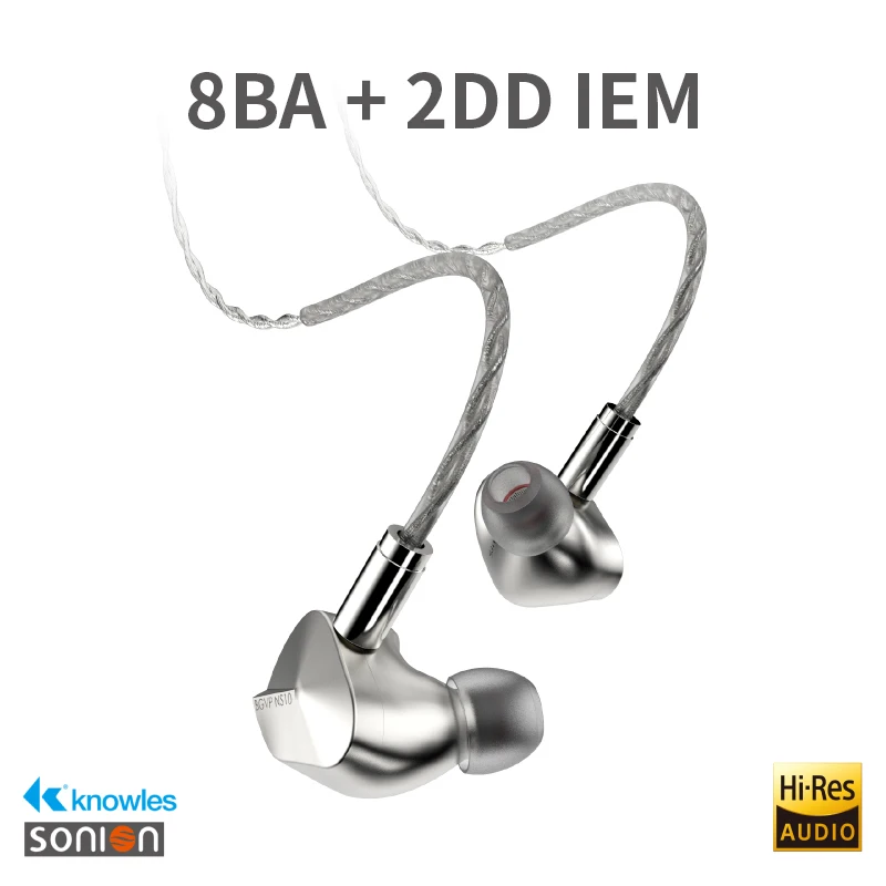 BGVP NS10 headphone HIFI 8BA 2DD Unit penggerak hibrida Earphone