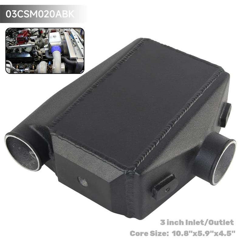 

Performance Bar & Plate Liquid 10.8"x5.9"x4.5" 3" 90 degree Inlet/Outlet Water to Air Intercooler Black