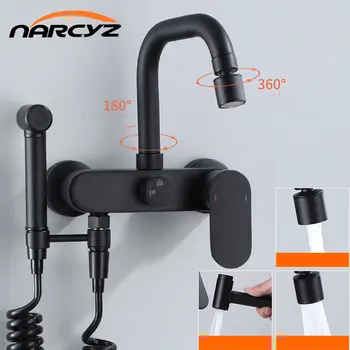 Ottone nero cucina nella parete acqua calda e fredda rubinetto lavabo mop piscina vasca da bagno lavaggio pistola a spruzzo rubinetto EY-YH1600 1