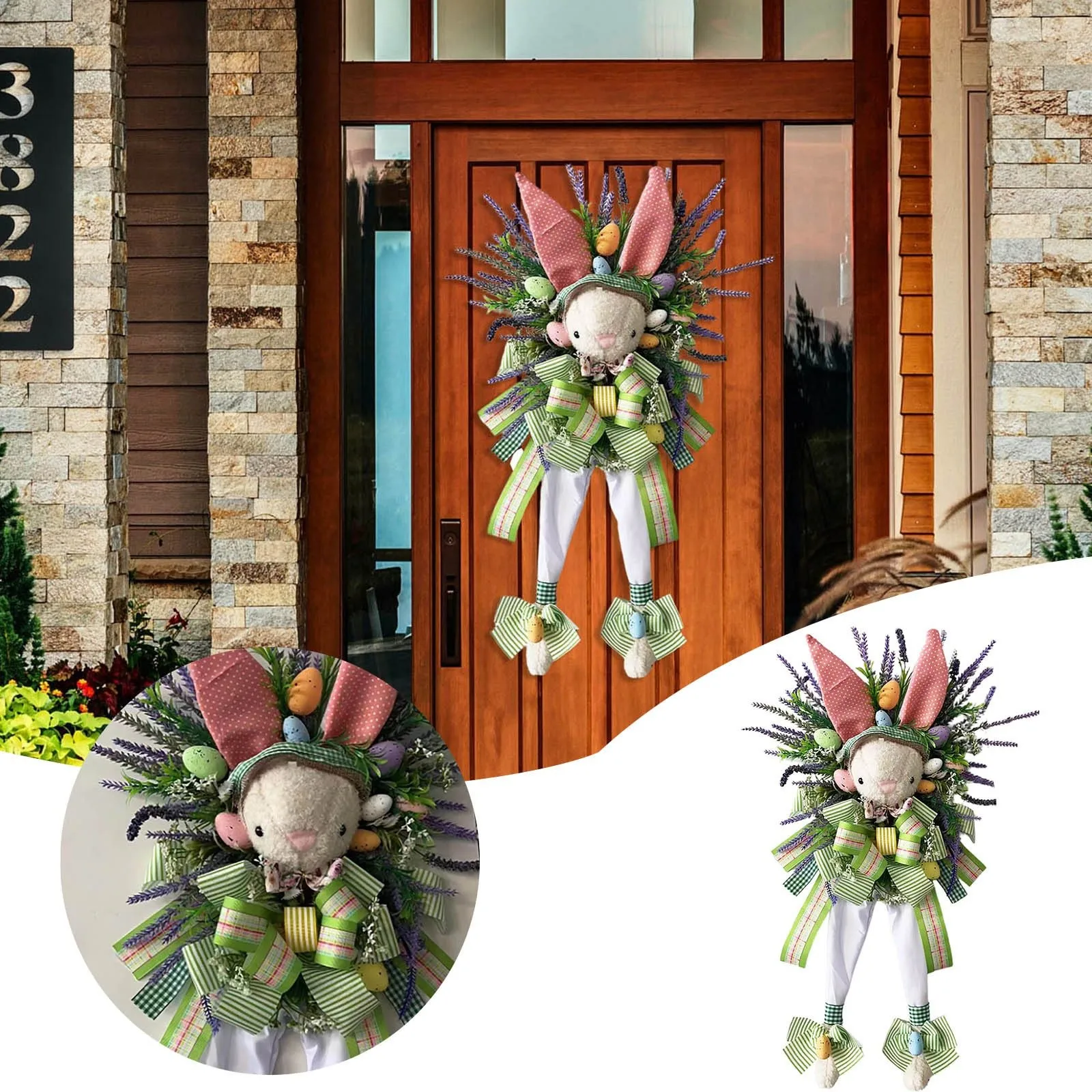 

Easter Bunny Decorative Wreath Pendant Easter Cartoon Theme Simulation Door Hanging Decoration Easter Welcome Sign With Wreath