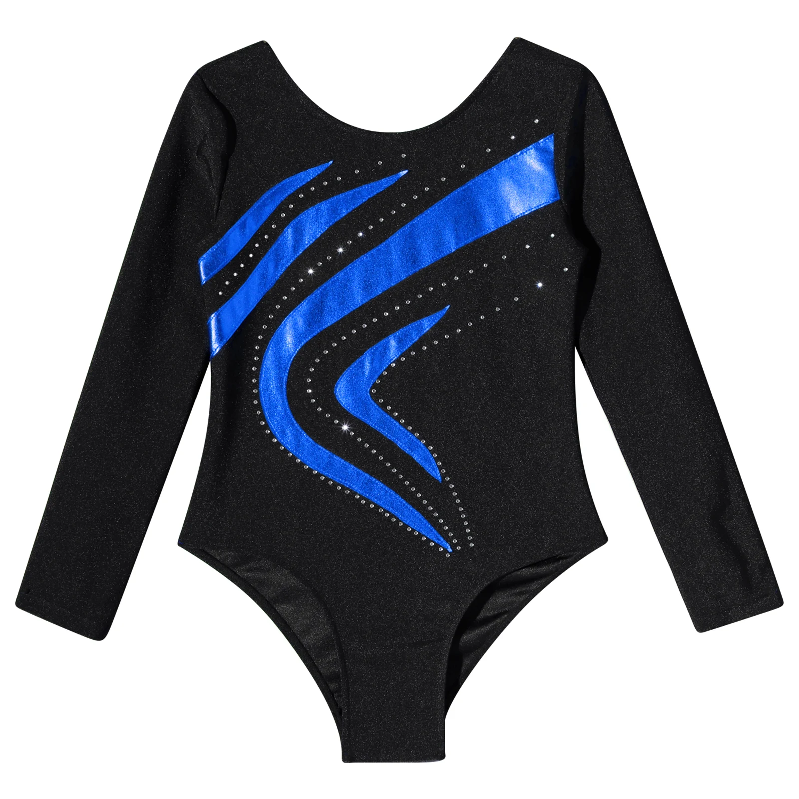 Kids Girls Rhythmic Gymnastics Jumpsuit Long Sleeve Ballet Dance Leotard Shiny Rhinestone Figure Skating Yoga Bodysuit Dancewear