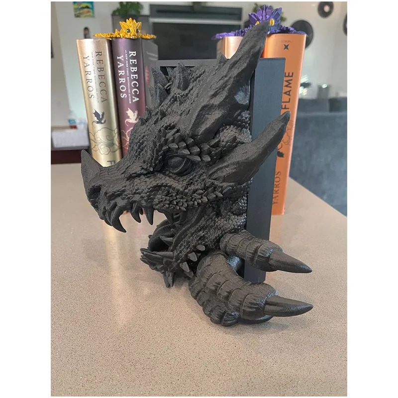 Heavy Duty Dragon Bookends-Anti-Slip Resin Dragon Statue for Heavy Books, Gothic Home Decor, Fantasy Room Accessories
