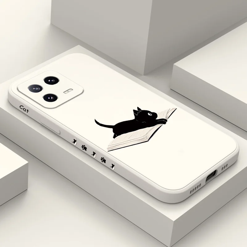 Whimsical Reading Cat Liquid Silicone Phone Case
