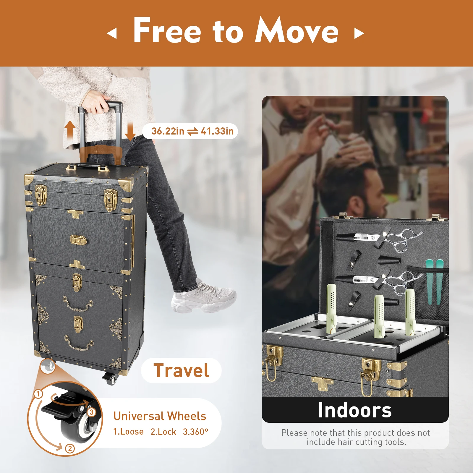 Rollbarer Abschließbarer Make-up-Koffer, Friseur-Trolley mit Haartrocknerhalter, Kosmetikkoffer für Schönheitssalons, Organizer-Werkzeugkasten – Detail 4