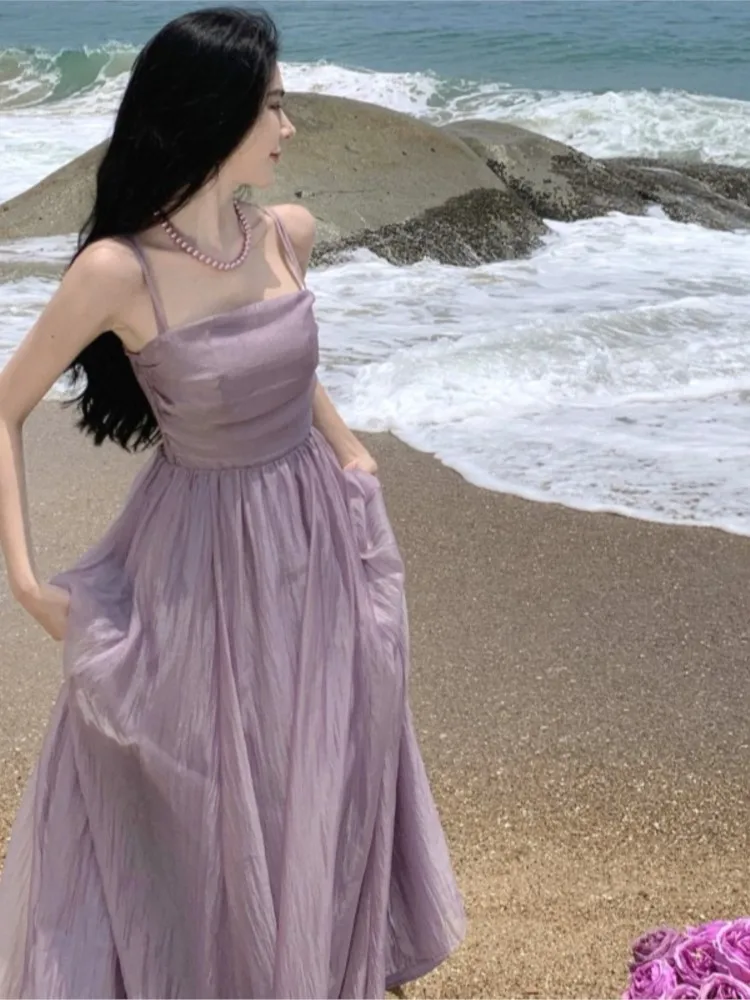 

Purple Slimming Beach Dress for Seaside Vacation Gentle Fairy Women's Season