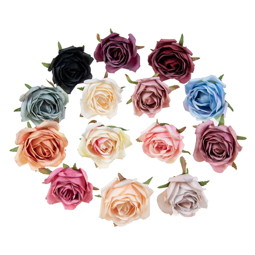 

10Pcs Artificial Flowers Wedding Party Outdoor Garden Christmas Wreath for Home Decor Diy Scrapbook Fake Plants Silk Roses Heads