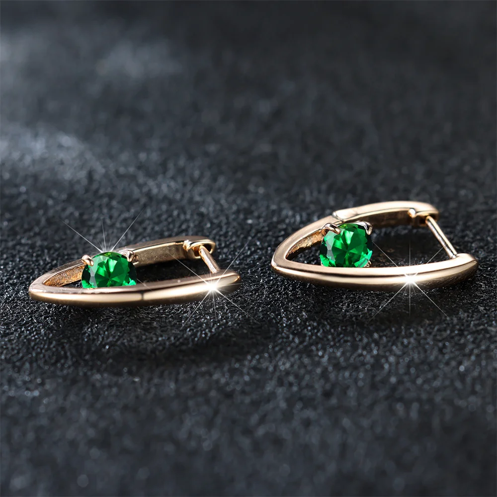 Green Crystal Round CZ Stone Small Hoop Earrings For Women Vintage Gold Color Ear Buckle Wedding Jewelry Engagement Party Gifts