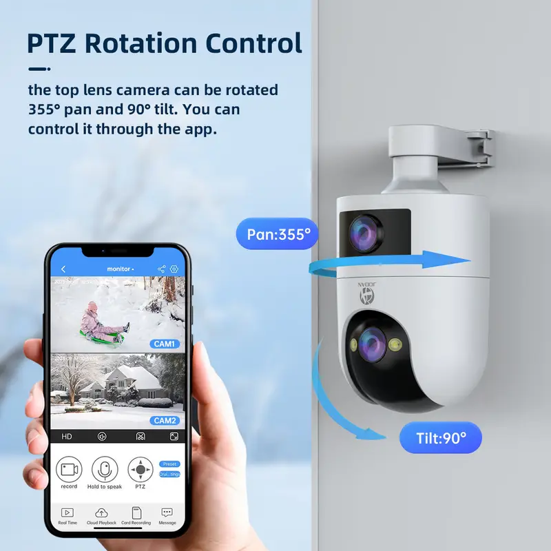 JOOAN 4K Wifi Surveillance Camera Outdoor Dual Lens Dual Screen Auto Tracking PTZ IP Camera Night Vision Security Protection Camera - Image 2