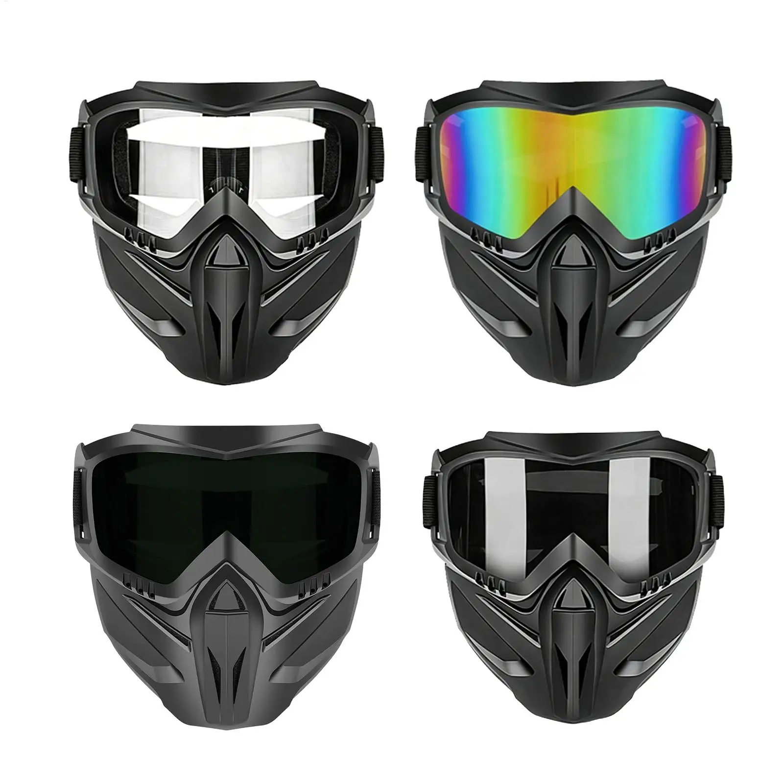 Enhanced Motorcycle Riding Face Shield with Detachable Goggles - Anti-Fog & Windproof Protection