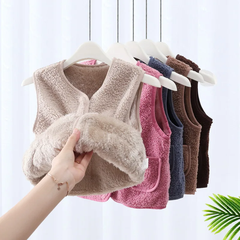Children's Vest Girl's Sleeveless Jacket Winter Baby Velvet To Raise Temperature Outerwear Boy's Light Warm V-Neck Clothes