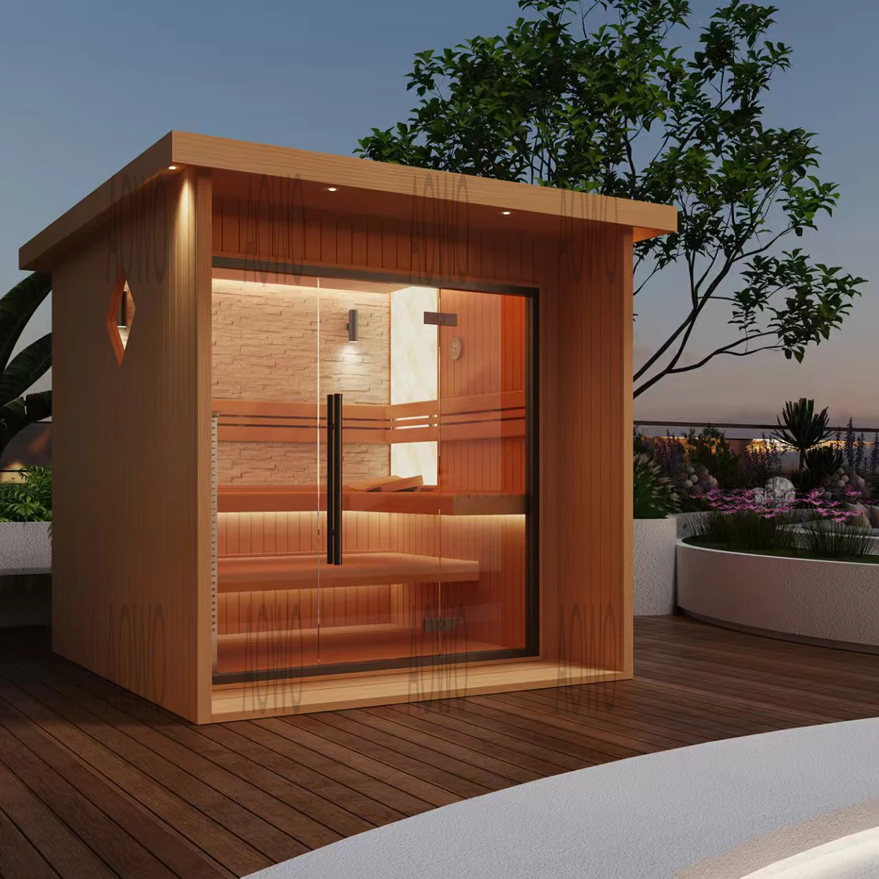 อ่างสปา ห้องซาวน่า ซาวน่ากลางแจ้ง ซาวน่าอินฟราเรดไม้ สปากลางแจ้ง สปาในบ้าน ห้องอบไอน้ำแบบตุรกี 1