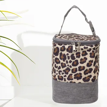 Insulated Baby Bottle Bag Waterproof Portable Breastmilk Warmer Cooler Bag With Handle For Travel 3L Leopard Print