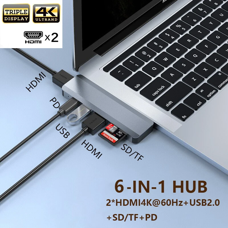 

Разветвитель Usb Type-C на Hdmi, мульти-адаптер, 4K, Thunderbolt 3, хаб Usb C с Tf, Sd, слотом для чтения, Pd для Macbook Pro, Air, ПК