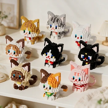 Micro Mini Kit di costruzione per micro gatti super carino Figura di bambola della serie di piccoli animali domestici Il regalo in miniatura perfetto per gli amanti dei gatti e le ragazze