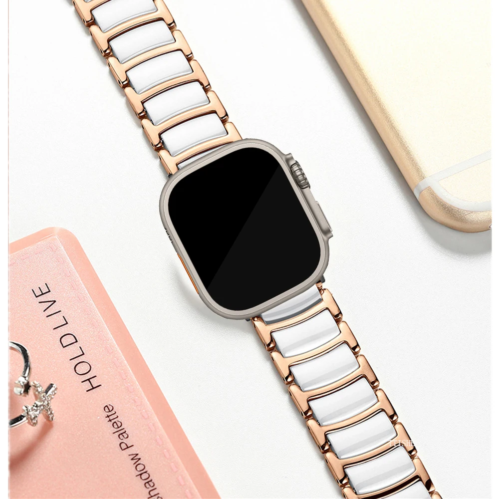 

Браслет Correa для Apple Watch 8 7 Band 41 мм 45 мм Ultra 49 мм, керамический ремешок из нержавеющей стали для iWatch 6 5 4 3 SE 44 мм 40 мм 42