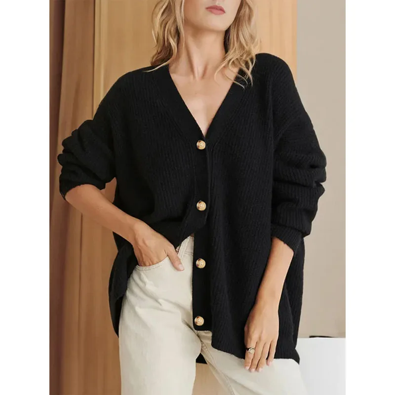 2023 Women's simple breasted loose comfortable cardigan sweater jacket