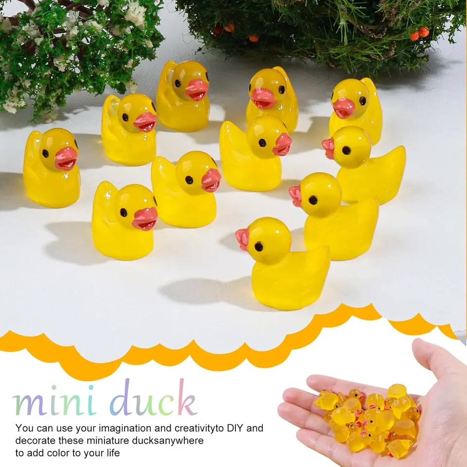 100 Mini Canards En Résine Lumineux - 10 Couleurs - 1,6x1,1x1,5 Cm - Brillent Dans Le Noir - Pour Décoration, Aquarium, Jardins De Fées