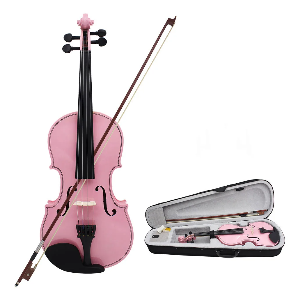 4/4 Anfänger Rosa Violine Ahorn Panel Violine mit Fall Bogen Saiten Schulter Rest Teile Geeignet Kind Musik Lektion Studie – Detail 1