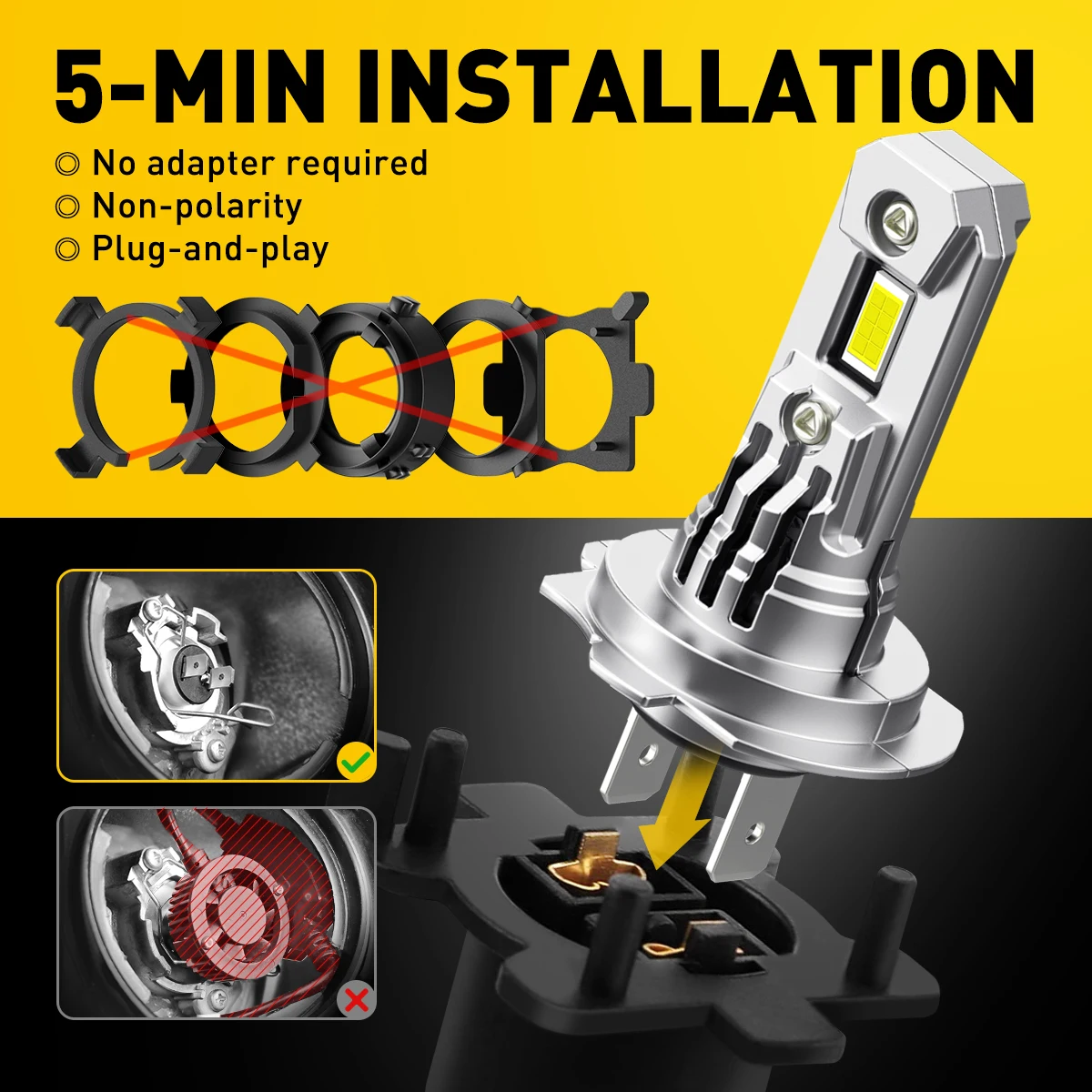 AUXITO 2Pcs Turbo H7 LED Bulbs Fan CSP Chip High Power 100W 20000LM Mercedes W211 W203 Car Headlight Head Lamp led bulbs led lights led headlights led car lights led car headlights car headlamps
