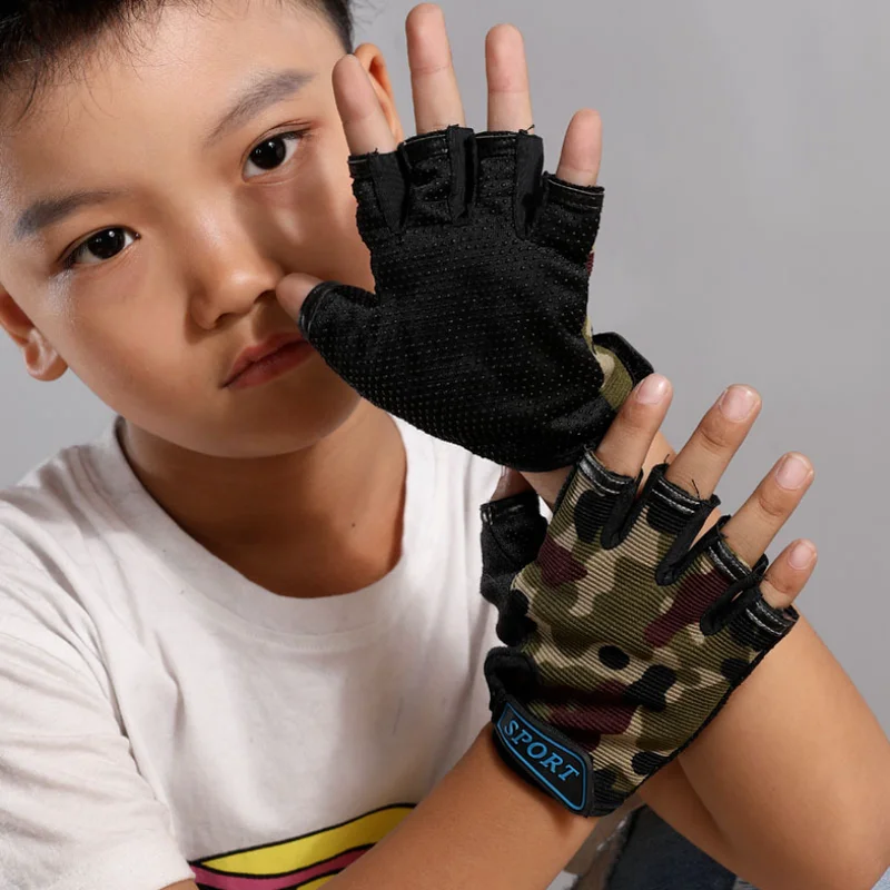 Guantes deportivos de medio dedo para niños, 1 par, para ciclismo, correr, al aire libre, regalo de Navidad