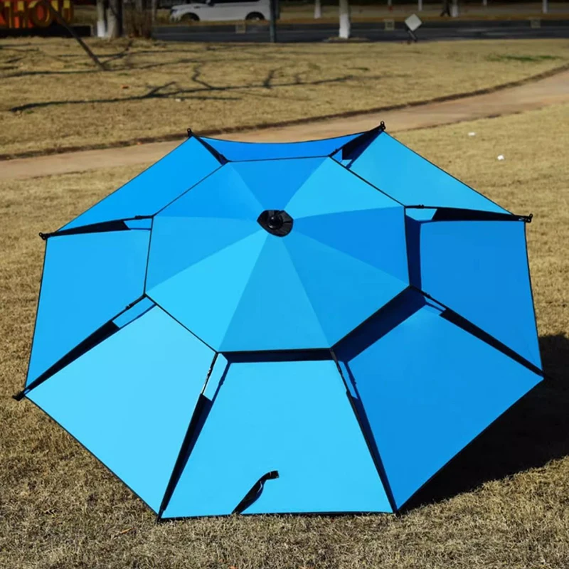 2.0-2.2M Fishing Umbrella Parasol Double-Layer Sunshade Windproof Waterproof Outdoor Camping Stand Umbrella with Ground Insert fold parasol