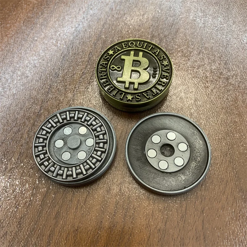 EDC Stress Relief Magnetic Haptic Coins Metal Bitcoin Model Vent Simulation Cool Toys Biscuit Fidget Push Papa Coin Adults Kids