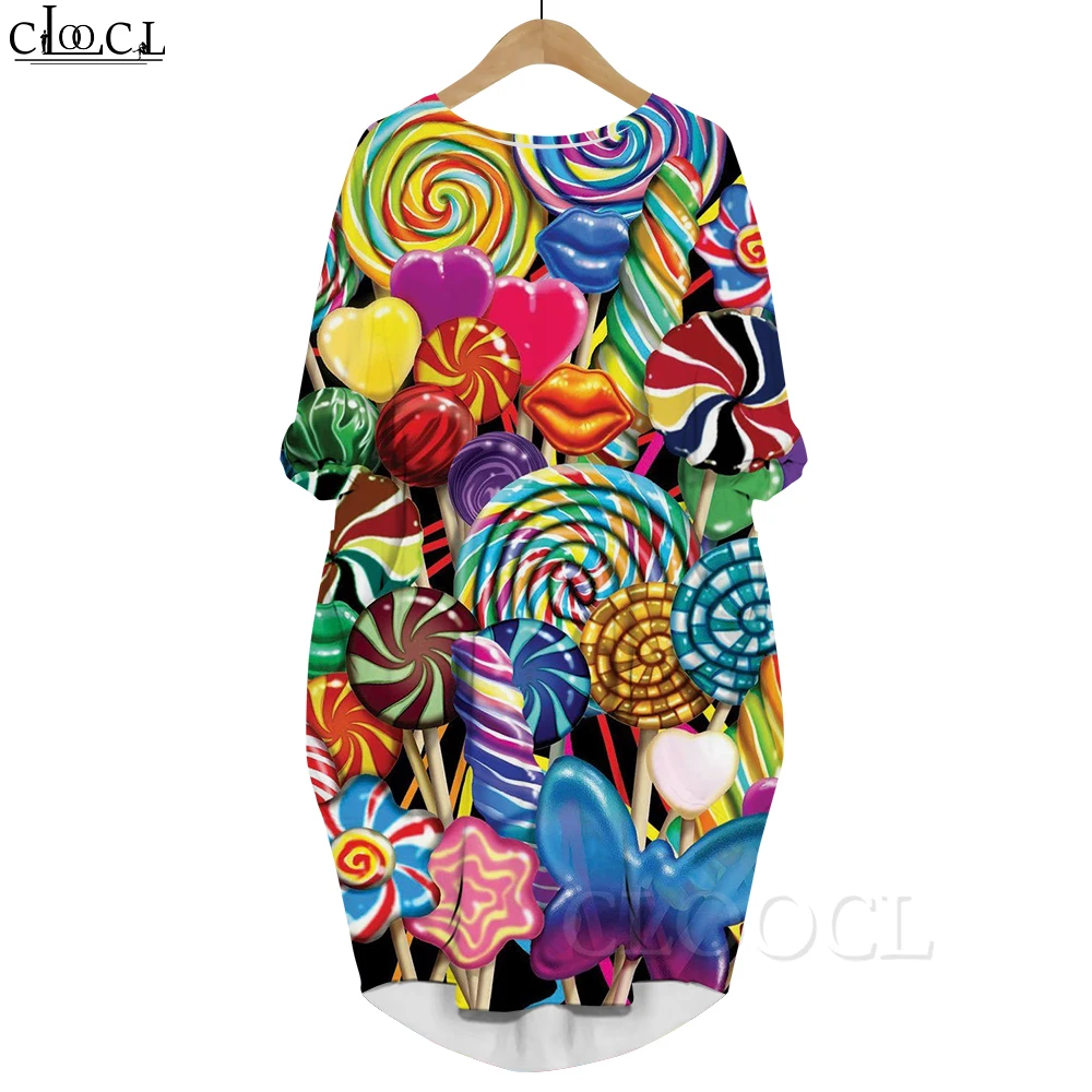 thumbnail image 1 of CLOOCL Harajuku Vestido de manga larga con deliciosos gráficos de piruletas Impreso en 3D Suave y cómodo Vestido de bolsillo Vestido tipo bata Dropshipping, 1 of 5