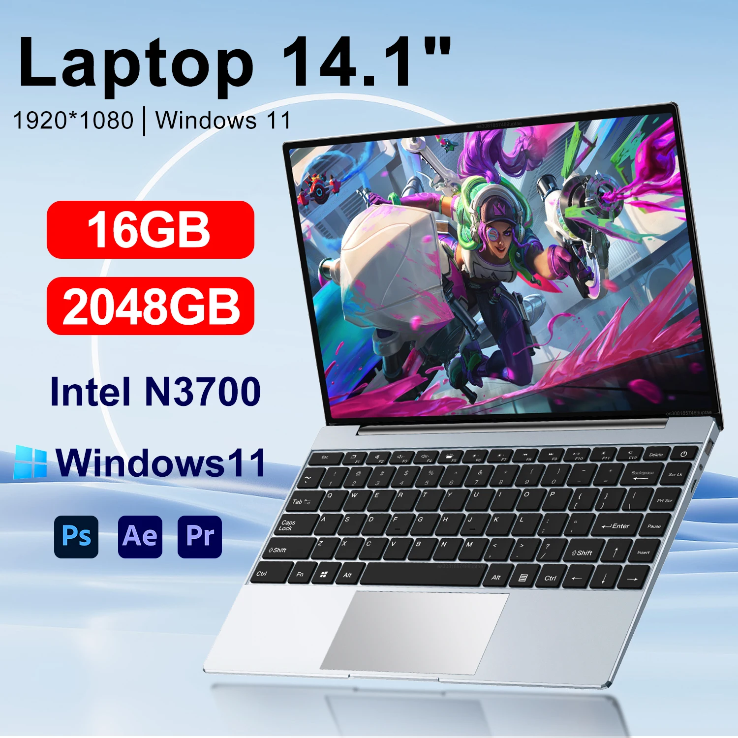 Laptop Ultra Sottile 14.1 "16Gb Ram 2Tb Ssd Intel N3700 Notebook Gamer 1920*1080 Display Office Study Computer Pc Windows 11 Pro