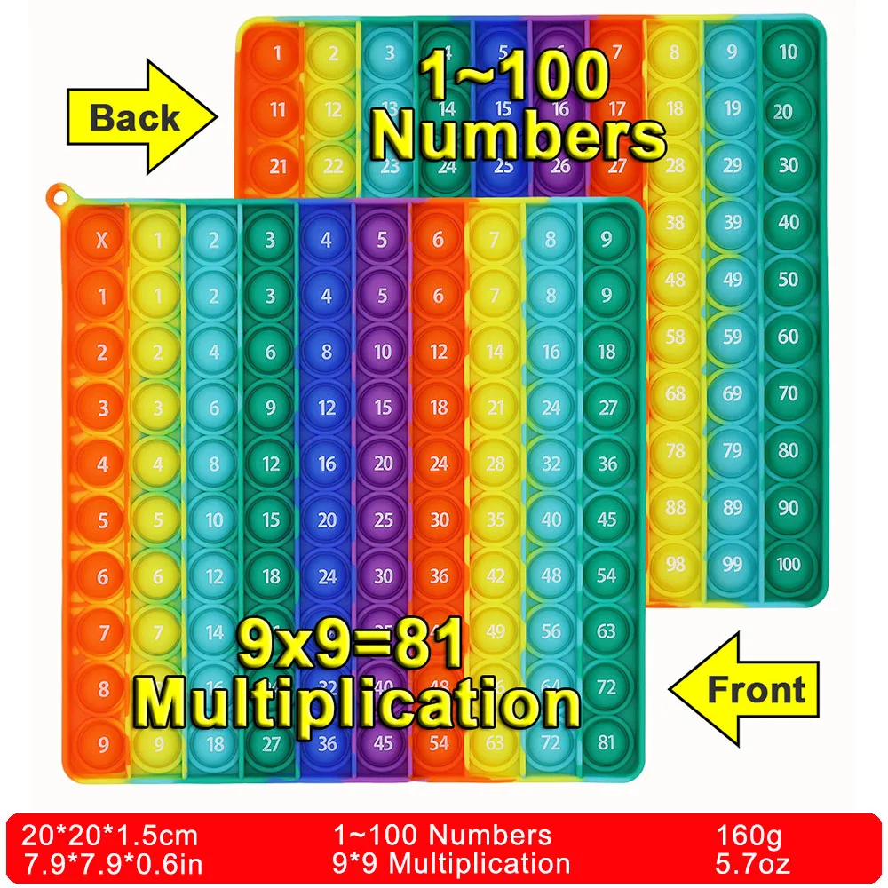 9x9 Multiplication 9 + 9 Addition 1-100 Counting Numbers Push Pop Bubble Fidget Sensory Math Educational Toys for Kids educational toys math toys