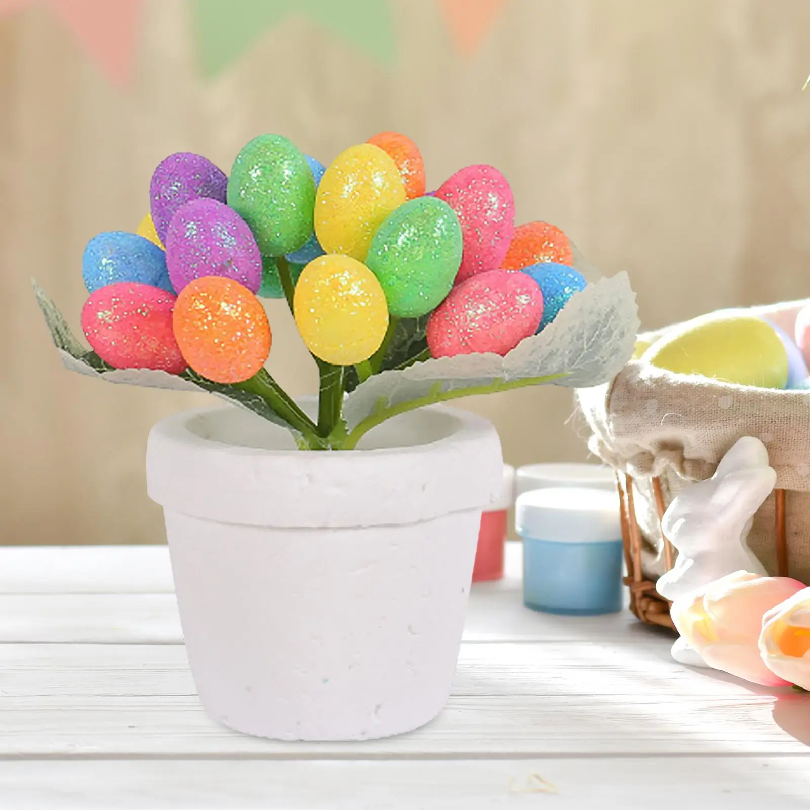 Artificial Easter Eggs Potted Table Centerpiece Colorful Artificial Potted Foam Eggs for Desktops Rooms Holiday Home Festivals