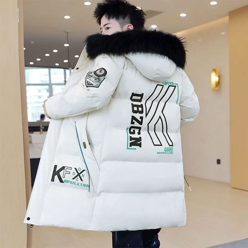 

Winter New Men Down Cotton-Padded Coat Male Trend Hooded Slim Fit Long Cold Proof Parkas Teen Fashion Casual Thick Warm Outwear