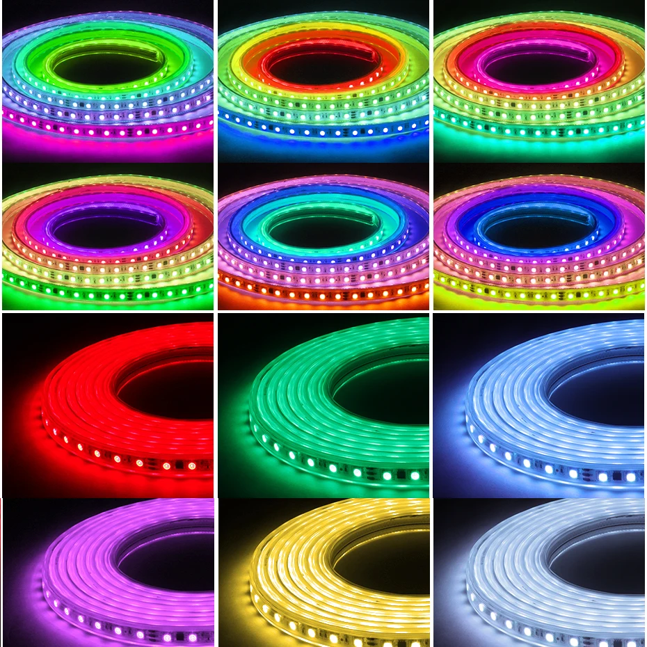 1-50M RGBIC Led Strip Light 110V 220V 60Leds/m Smart Bluetooth Remote Control Waterproof IP67 Dream Color Flex Tape Strip Lamp