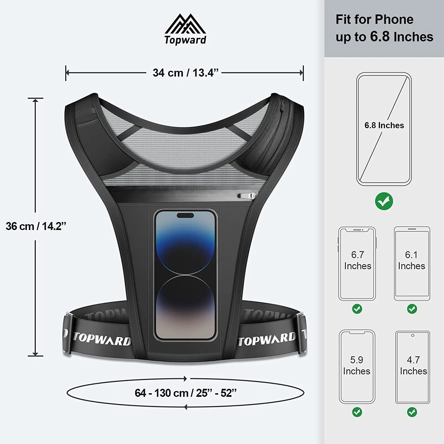 Running Hydration Vest Men Women Phone Holder Waterproof Cell Phone Key Pouch Reflective Sports Chest Pack