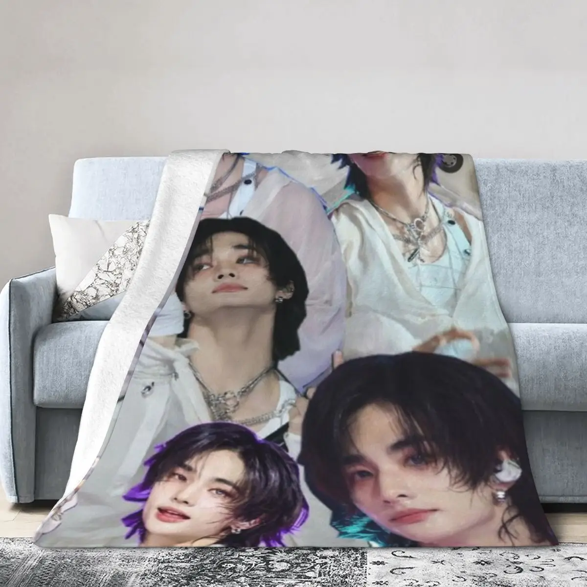 Hot-KPOP-Like-Stray-K-Kids-Hyunjin Warm Flange blankets Soft and comfortable blanket picnic blanket birthday gift 3