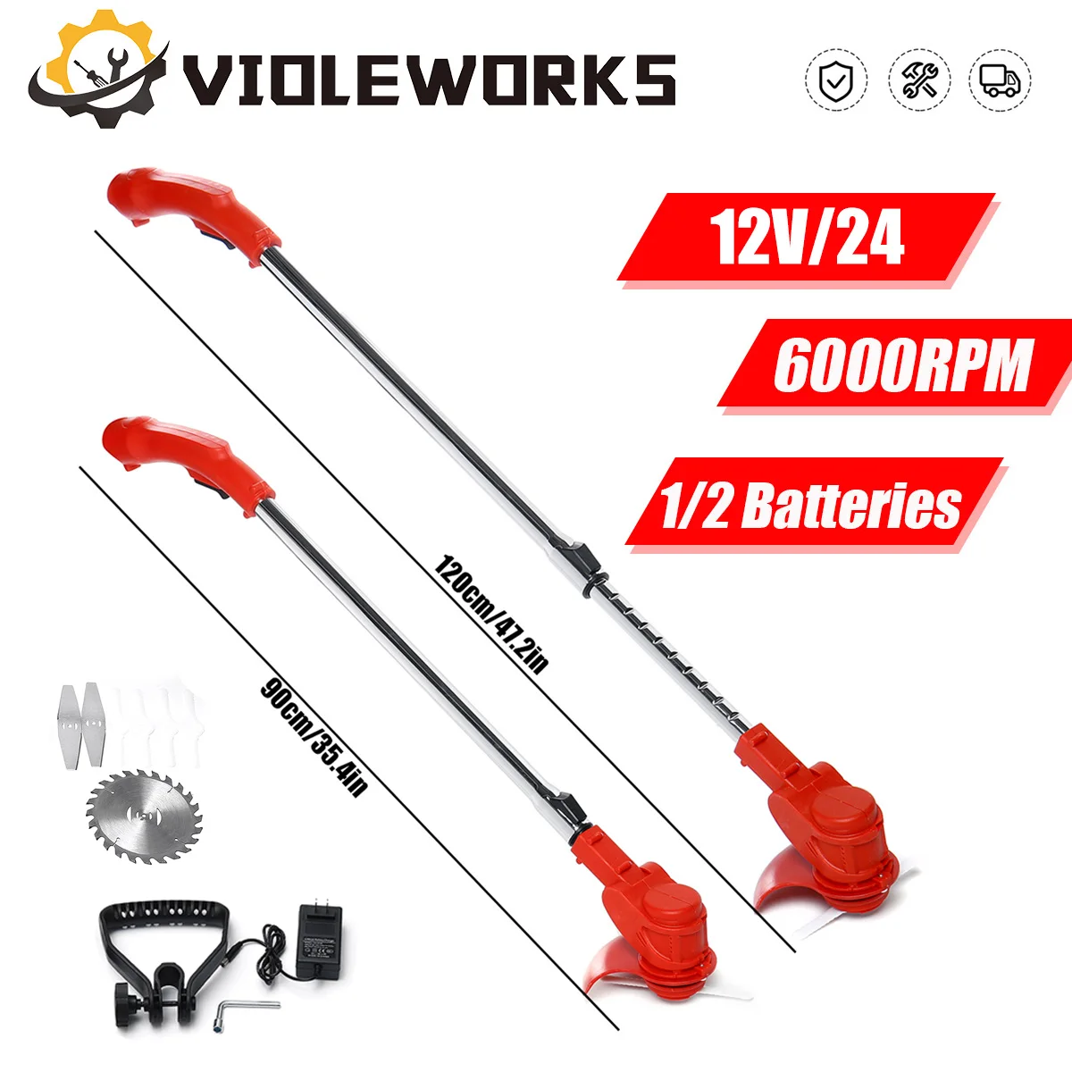 12v/24v 800w Electric Lawn Mower Cordless Grass Trimmer Length