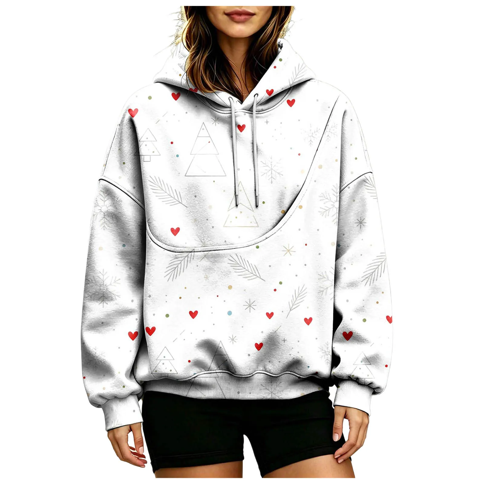 Women Fall And Winter Hoodie With Pet Pouch Oversized Pocket Colorful Print Sweatshirt For Dogs And Long Length Zippe Hoodie