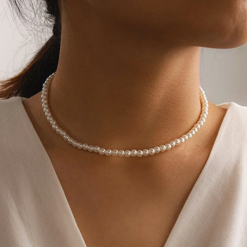 Trend 6 8 10mm White Pearl Chokers Necklace Clavicle Chain For Women Classic Elegant Wedding Neck Jewelry Love Pendant Gift