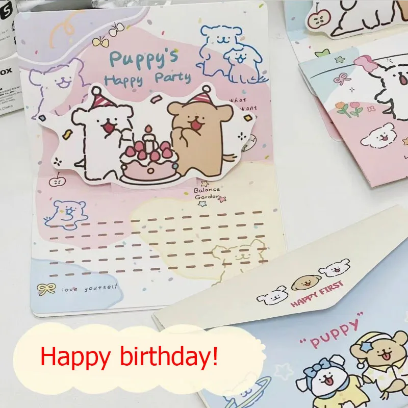 3D pop-up style Line Dog puppy greeting card Happy Birthday Ins Foldable Cute Blessing Cartoon Gift Postcard envelope