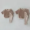 Autumn New Baby Long Sleeve Clothes Set Infant Solid Casual Sweatshirt Set Boys Girls Plaid Pants Outfits Children 2pcs Suit 6