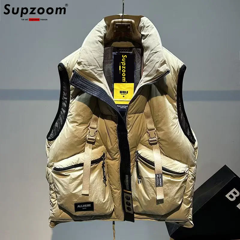 Supzoom Fashion Letters Leather Stand Collar Autumn And Winter for Men And Women Warm Thickened Down Vest