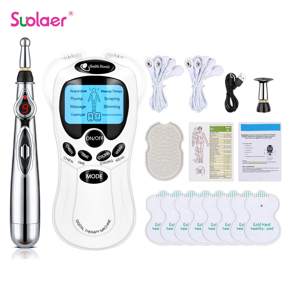 Dual Output Tens Unit 8 Modalità Ems Eletric Muscle Stimulator Pulse Body Slimming Massager + Electric Agopuntura Point Energy Pen