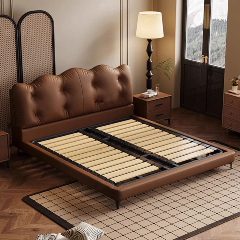 Queen Size Aesthetic Double Bed Storage Master Cute Modern Salon King Double Bed Luxury Modular Leather Lit Deux Place Furniture