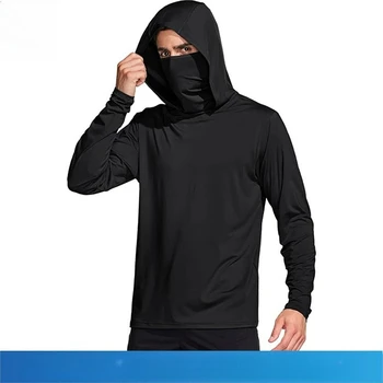 Quick Drying Hooded T-Shirts Men'S Long Sleeved Sports Cycling Top, Running, Fitness, Football Training UPF50+ Basketball Shirt