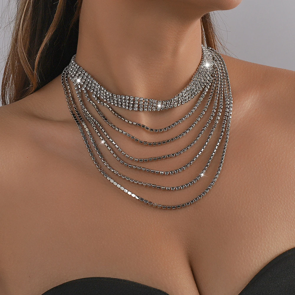 Collar de Babero con diamantes de de varias capas para mujer, joyería de lujo para fiesta, club nocturno, tendencia, Collar cristal transparente, 2022| - AliExpress
