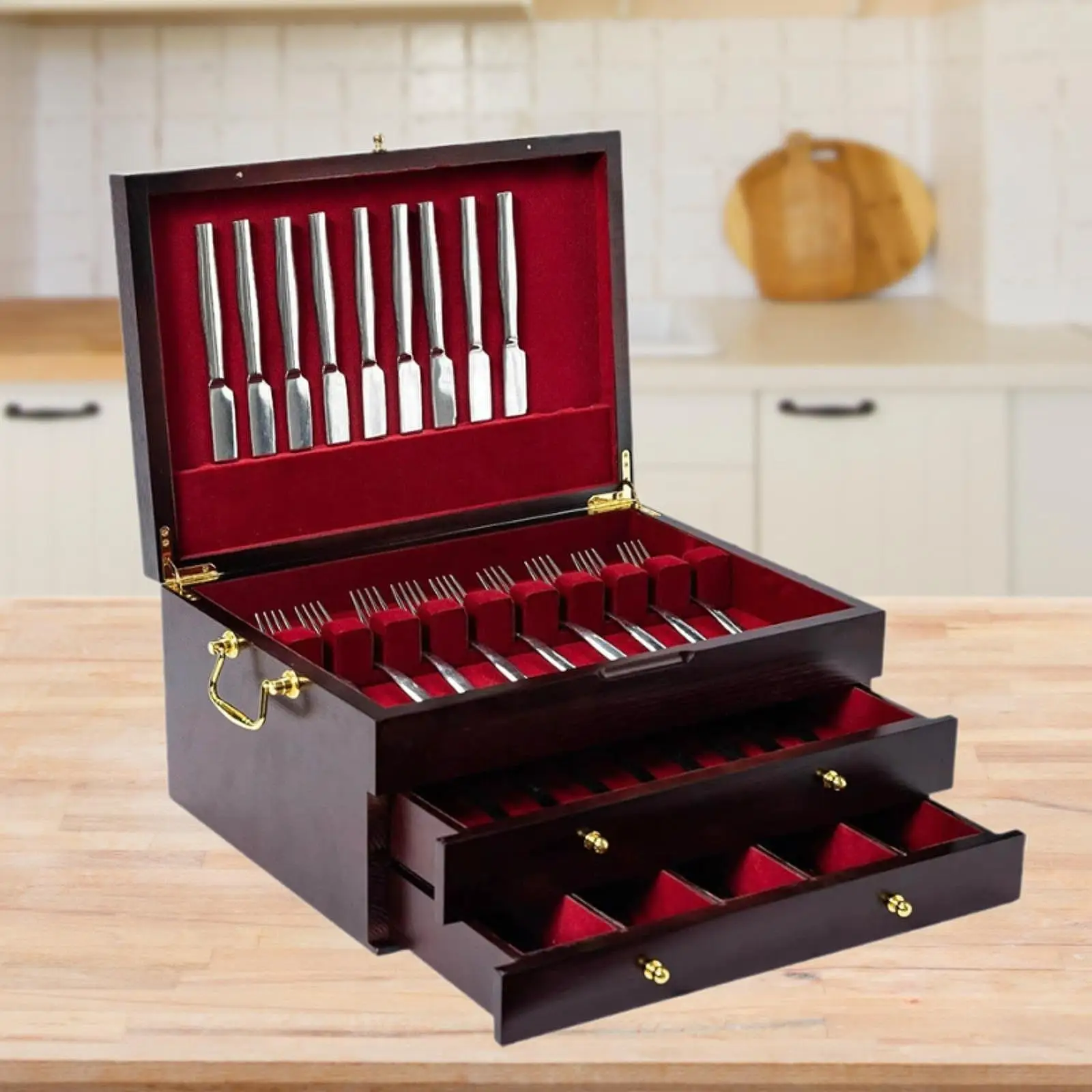 Silverware Storage Box Utensil Case Gifts Felt Lined Versatile with Lid Organizer Flatware Storage Box for Restaurant Home