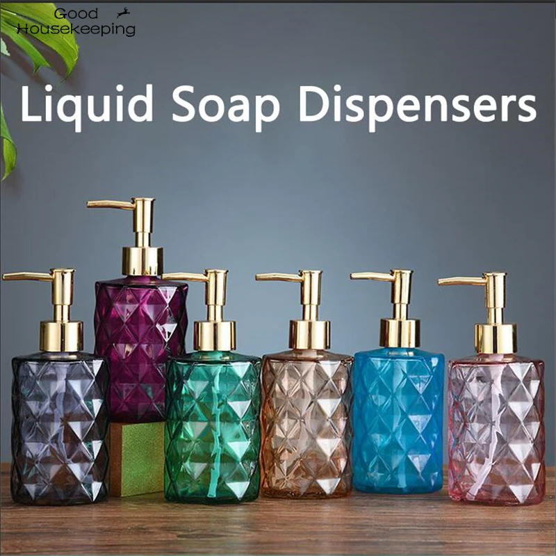 330ml Manual Soap Dispenser Transparent Glass Hand Sanitizer Bottle Container Vacuum Bottle Bathroom Flower Shape Dispenser Set soap dispenser,hand sanitizer dispenser,refillable bottle,shampoo dispenser,soap dispenser bottle,foaming soap dispenser,refillable plastic bottles,foam pump bottle